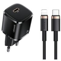 Ładowarka sieciowa Usams + Kabel USB-C Lightning XFKXLOGTL01 Czarny